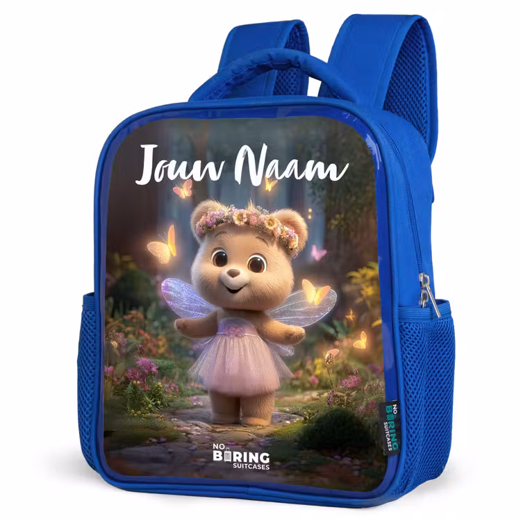 Kinderrugzak met naam - Blauw - Beer - Vlinders - Bos - Fairy — 9