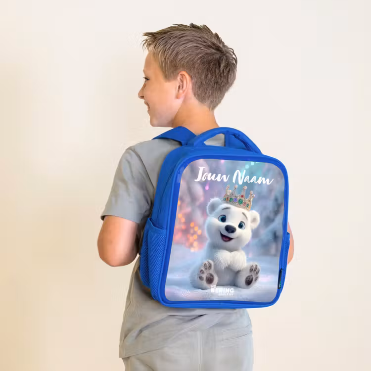 Kinderrugzak met naam - Blauw - Ijsbeer - Kroon - Winter — 3