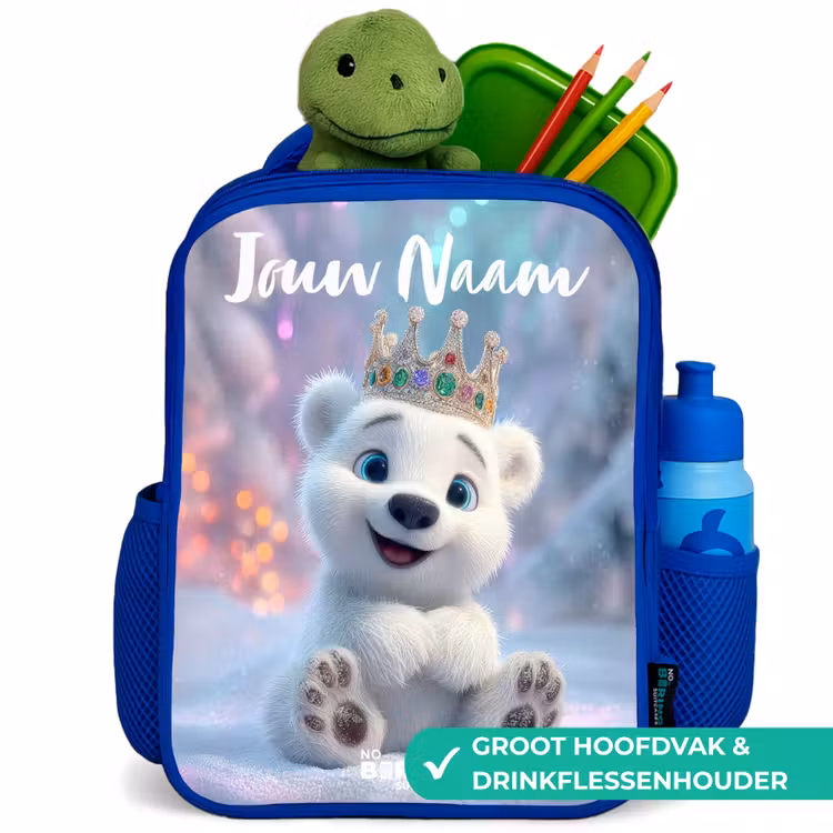 Kinderrugzak met naam - Blauw - Ijsbeer - Kroon - Winter — 5
