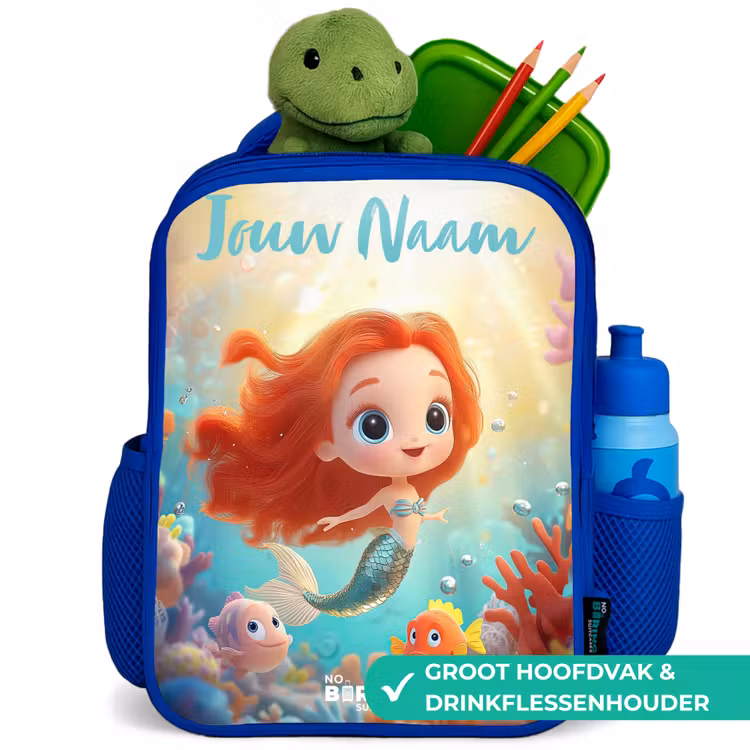 Kinderrugzak met naam - Blauw - Zeemeermin - Vissen - Koraal — 5