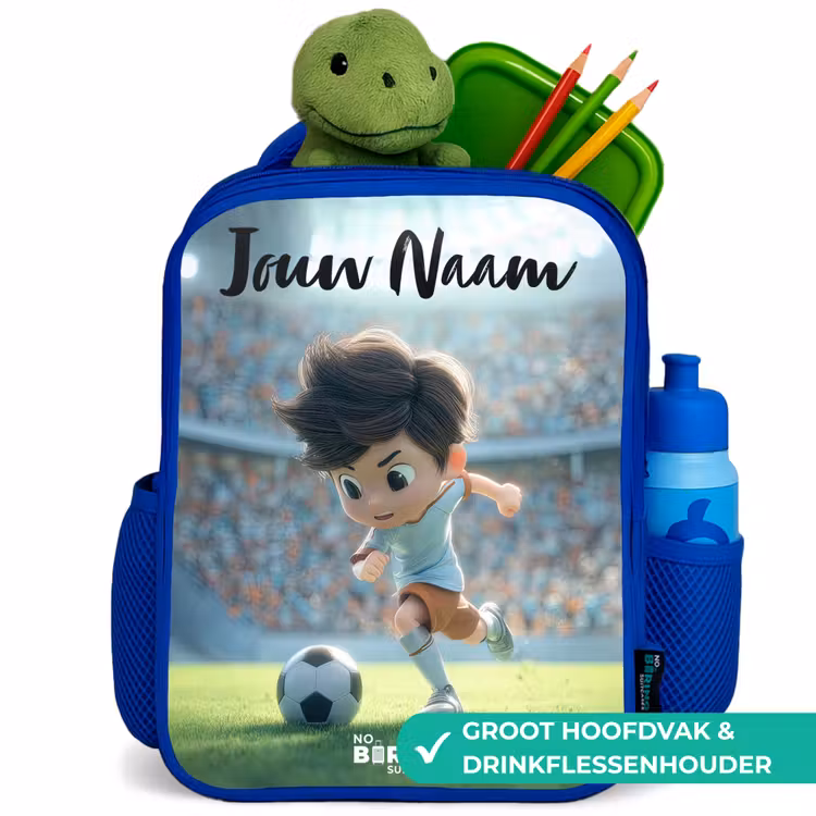 Kinderrugzak met naam - Blauw - Jongen - Voetbal - Stadion - Zonlicht — 5