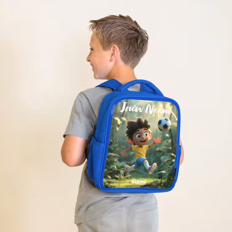 Kinderrugzak met naam - Blauw - Voetbal - Jongen - Bos — 3