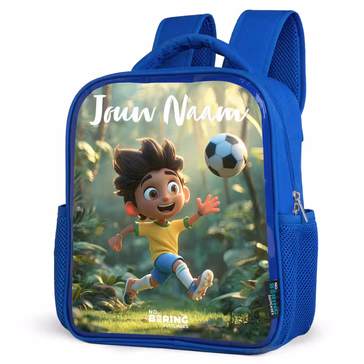 Kinderrugzak met naam - Blauw - Voetbal - Jongen - Bos — 9