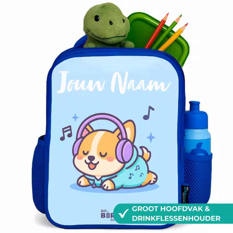 Kinderrugzak met naam - Blauw - Kawai - Hond - Muziek — 5
