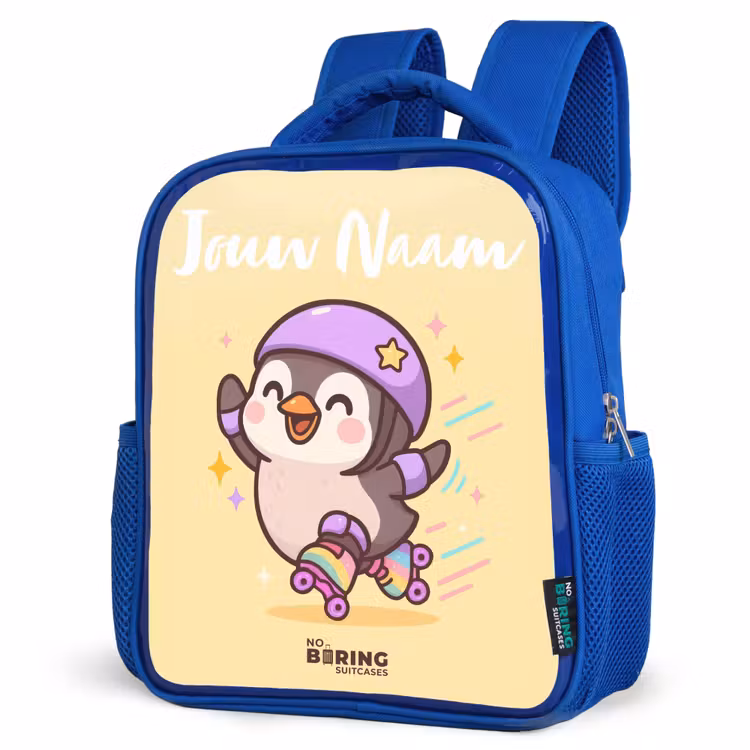 Kinderrugzak met naam - Blauw - Kawai - Pinguin - Rolschaatsen — 9