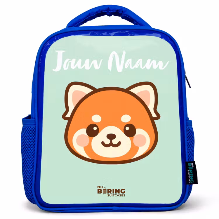 Kinderrugzak met naam - Blauw - Kawai - Rode panda - Groen — 1