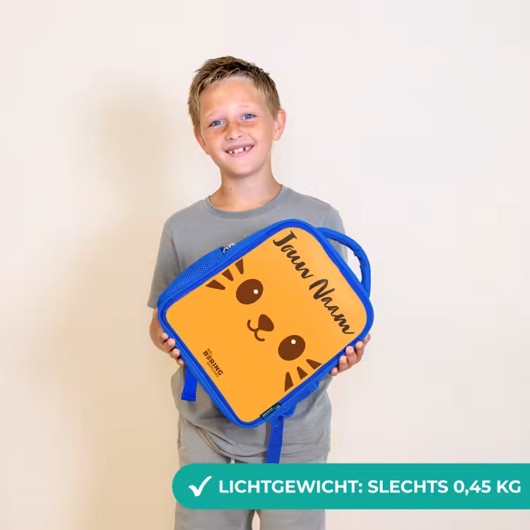 Kinderrugzak met naam - Blauw - Kawai - Tijger - Oranje — 2