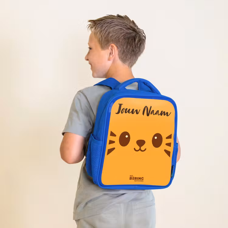 Kinderrugzak met naam - Blauw - Kawai - Tijger - Oranje — 3