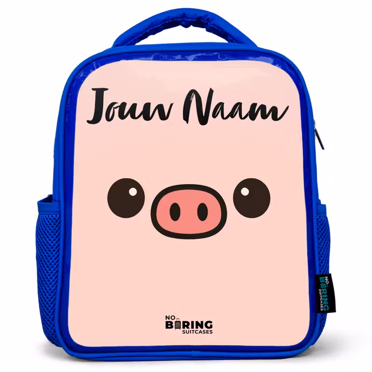 Kinderrugzak met naam - Blauw - Kawai - Varken - Roze — 1