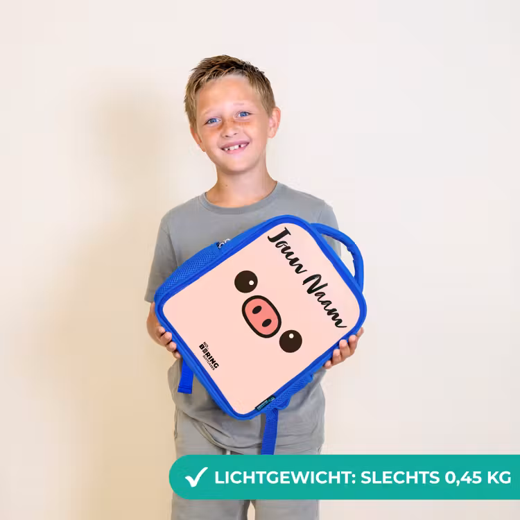 Kinderrugzak met naam - Blauw - Kawai - Varken - Roze — 2
