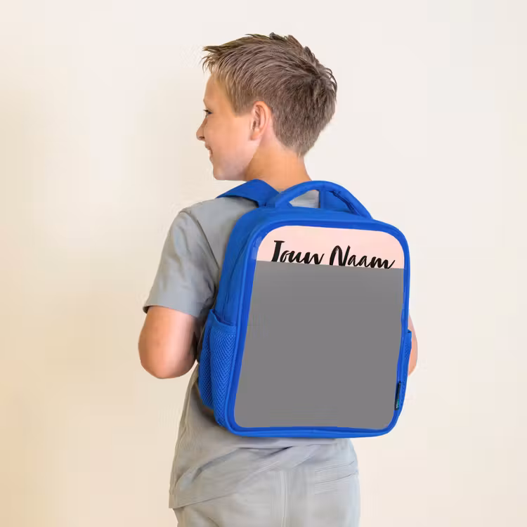 Kinderrugzak met naam - Blauw - Kawai - Varken - Roze — 3