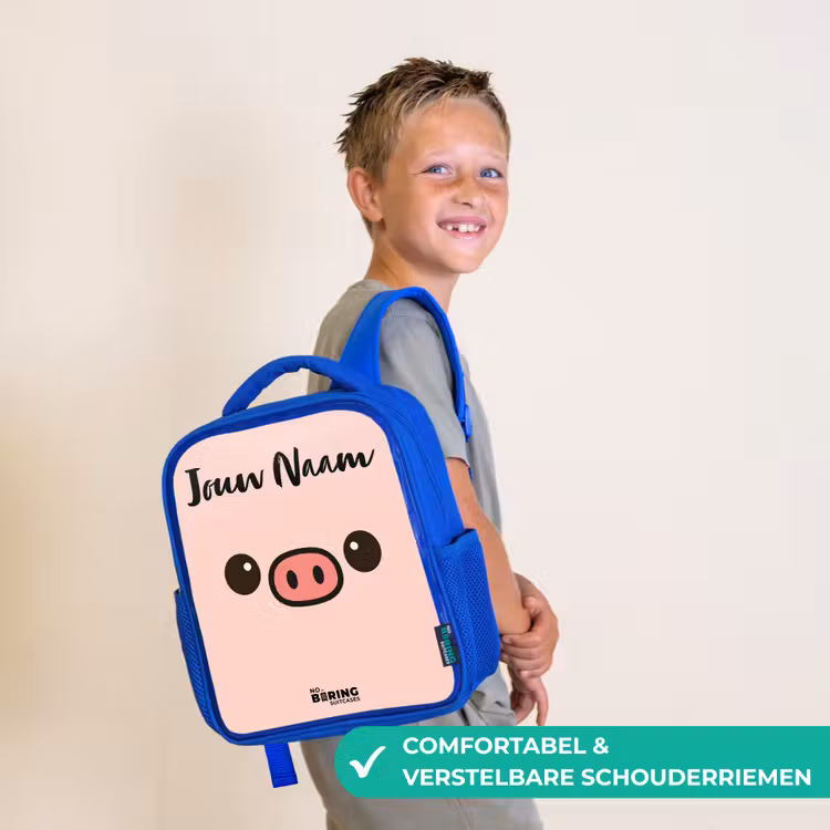 Kinderrugzak met naam - Blauw - Kawai - Varken - Roze — 4