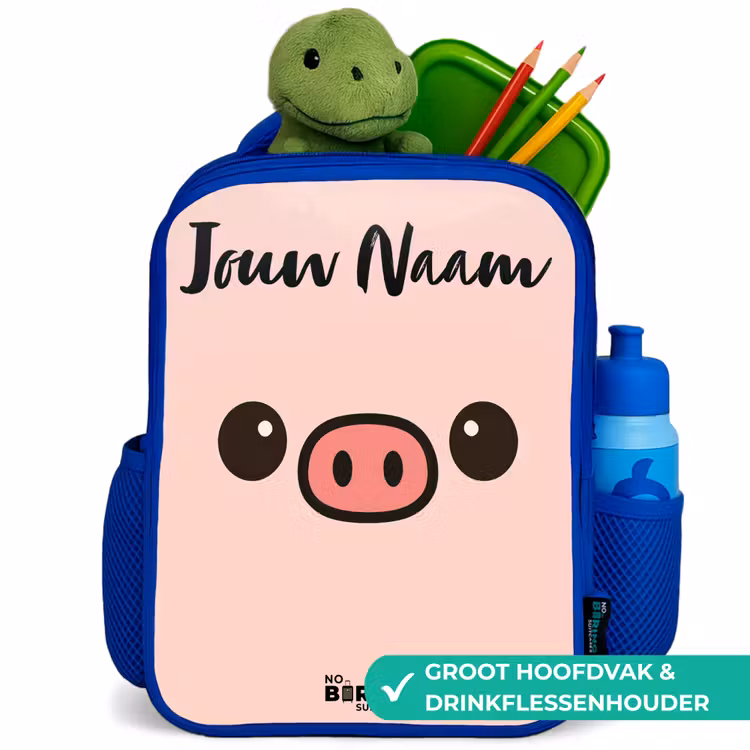 Kinderrugzak met naam - Blauw - Kawai - Varken - Roze — 5