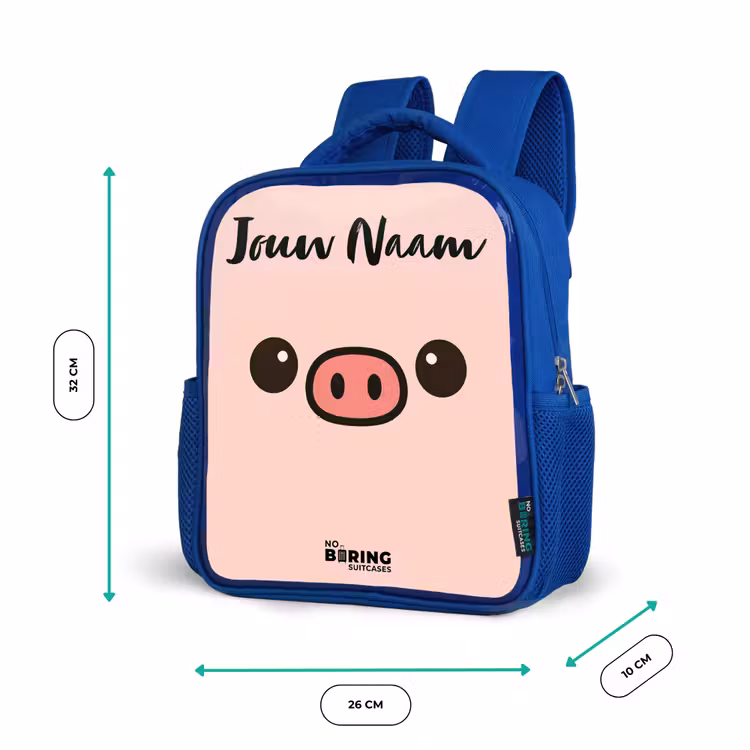 Kinderrugzak met naam - Blauw - Kawai - Varken - Roze — 6