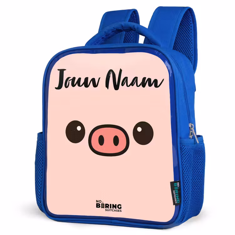 Kinderrugzak met naam - Blauw - Kawai - Varken - Roze — 9