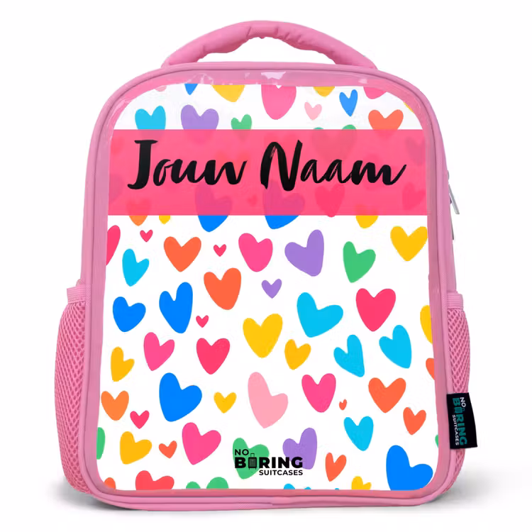 Kinderrugzak met naam - Roze - Hartjes - Kleurrijk - Patroon — 1