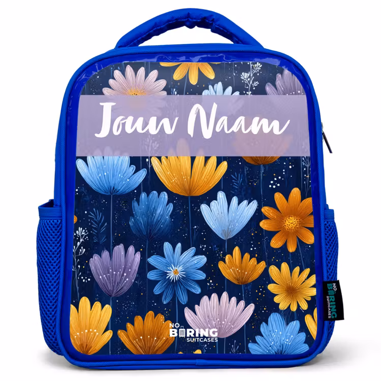 Kinderrugzak met naam - Blauw - Bloemen - Patroon - Blauw — 1