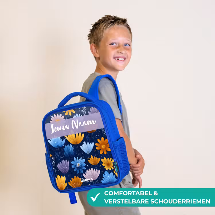 Kinderrugzak met naam - Blauw - Bloemen - Patroon - Blauw — 4