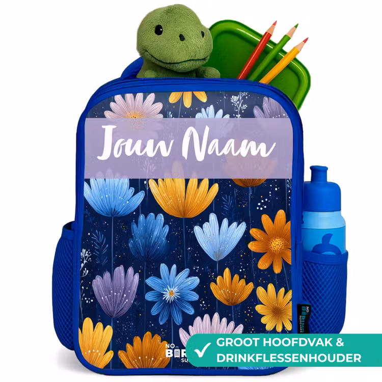 Kinderrugzak met naam - Blauw - Bloemen - Patroon - Blauw — 5