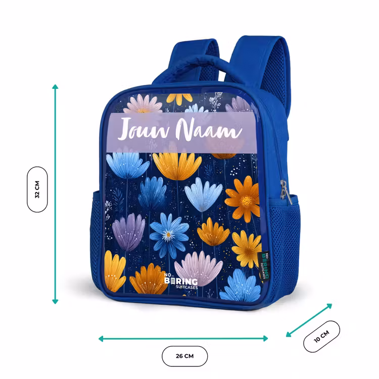 Kinderrugzak met naam - Blauw - Bloemen - Patroon - Blauw — 6