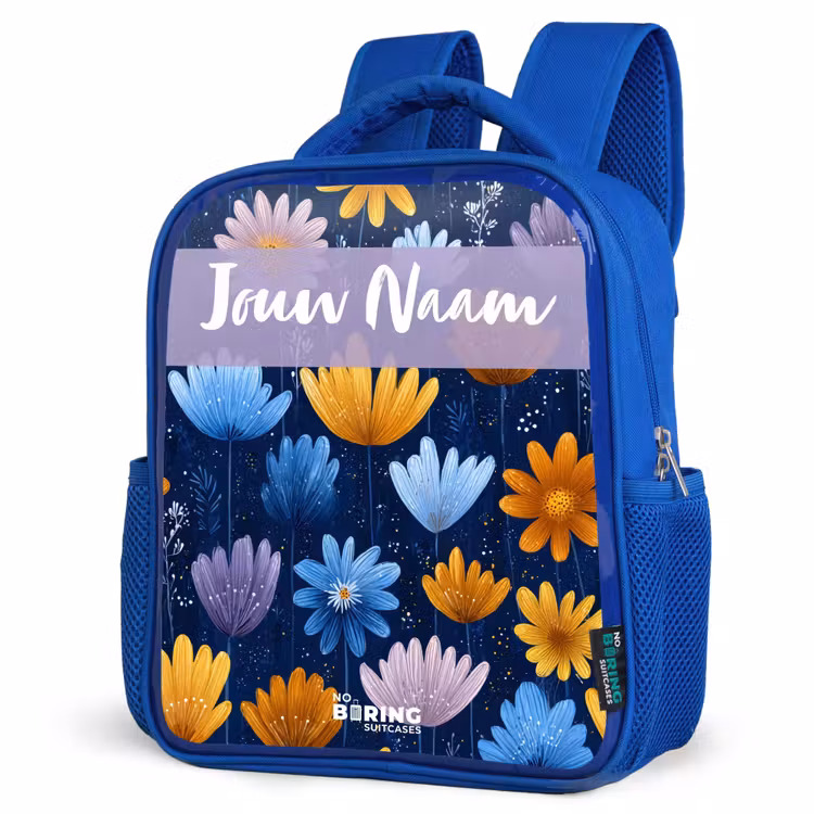 Kinderrugzak met naam - Blauw - Bloemen - Patroon - Blauw — 9