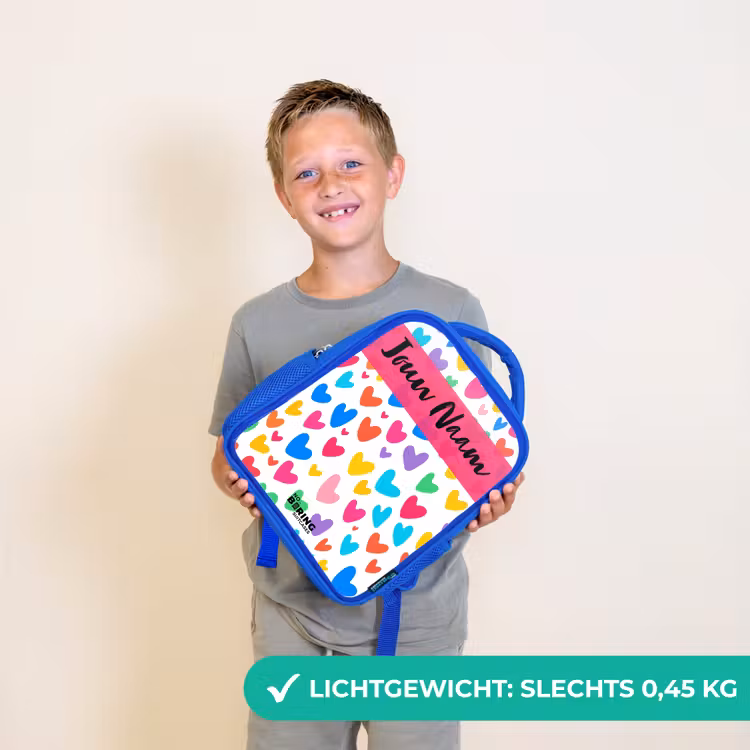 Kinderrugzak met naam - Blauw - Hartjes - Kleurrijk - Patroon — 2