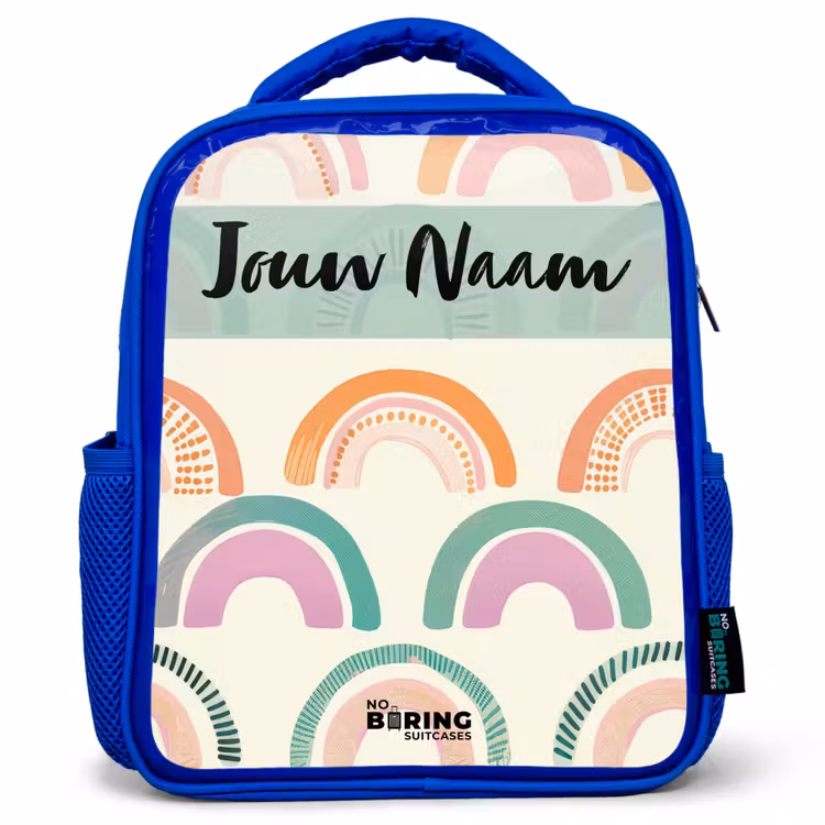 Kinderrugzak met naam - Blauw - Regenboog - Pastel - Patroon — 1