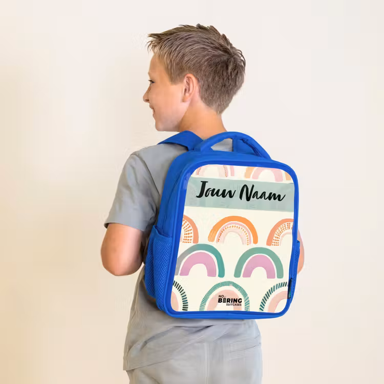 Kinderrugzak met naam - Blauw - Regenboog - Pastel - Patroon — 3
