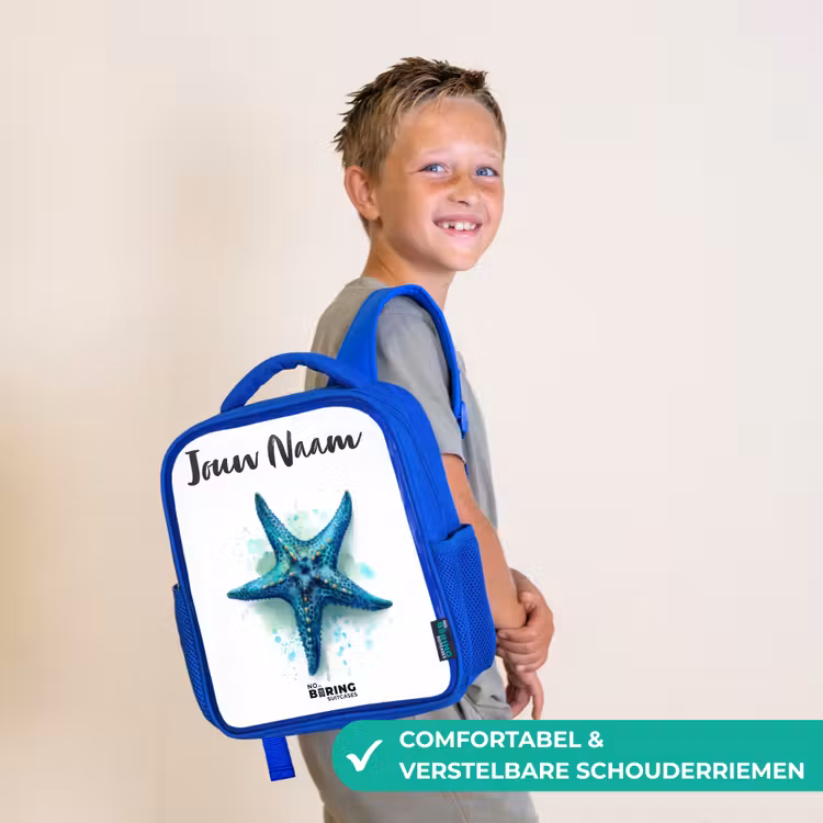 Kinderrugzak - Blauw - Blauwe Zeester op Witte Achtergrond — 4