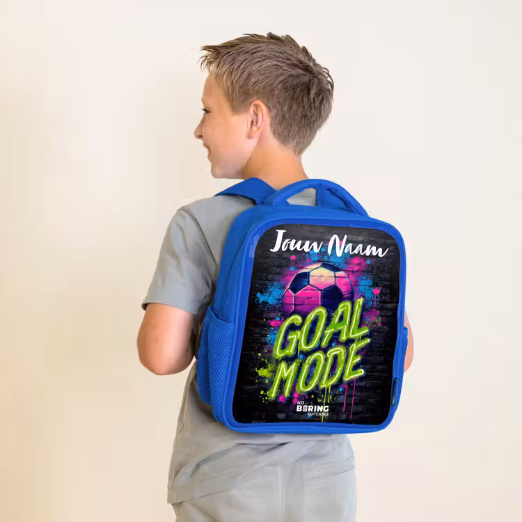 Kinderrugzak met naam - Blauw - Neon - Graffiti - Voetbal - Kleurrijk — 3