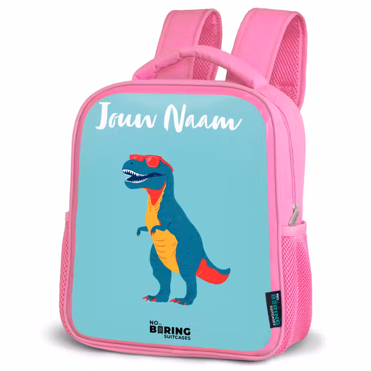 Kinderrugzak met naam - Roze - Dino - Dier - Zonnebril — 6