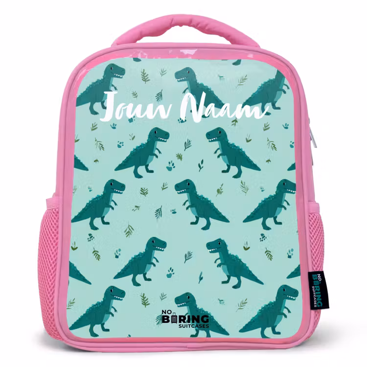Kinderrugzak met naam - Roze - Dinos - Patroon - Groen — 1