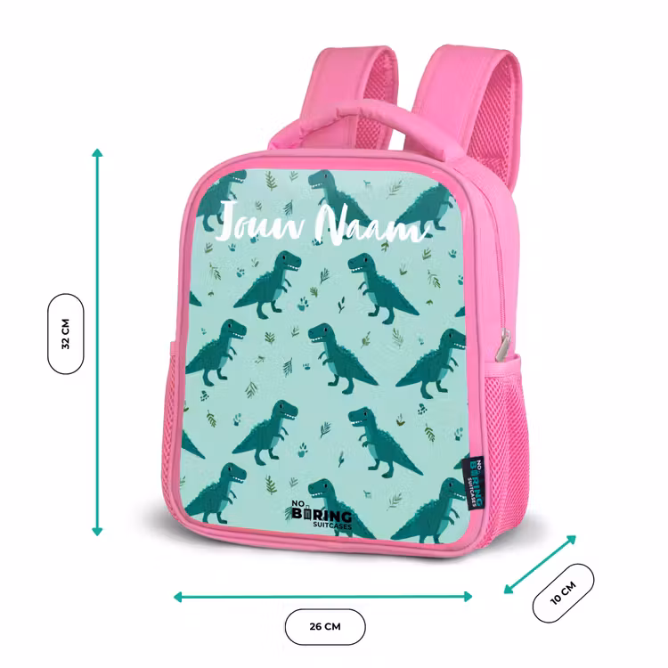 Kinderrugzak met naam - Roze - Dinos - Patroon - Groen — 3