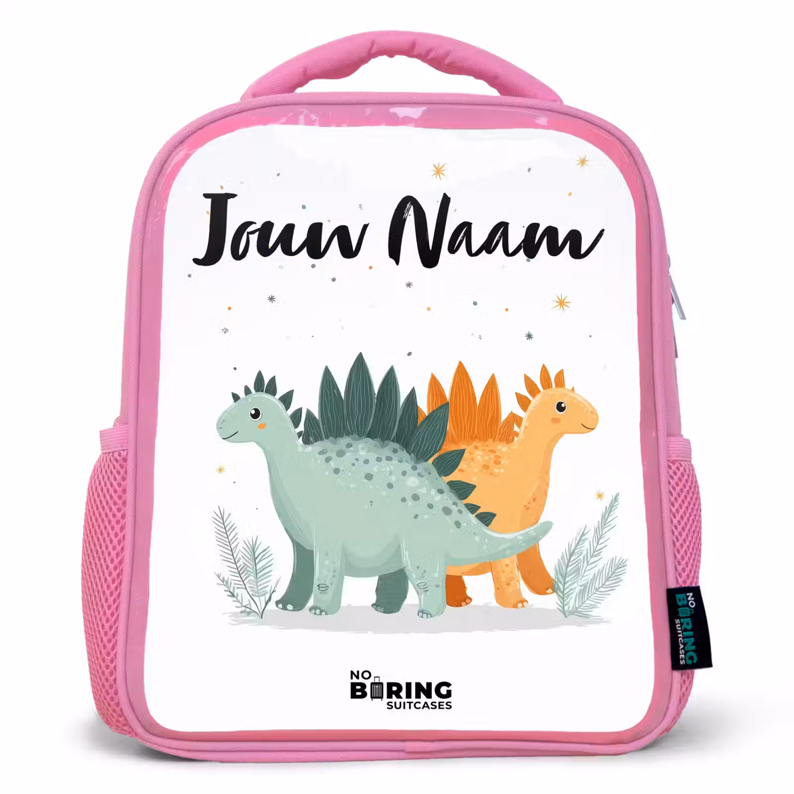 Kinderrugzak met naam - Roze - Dinos - Dieren - Sterren — 1
