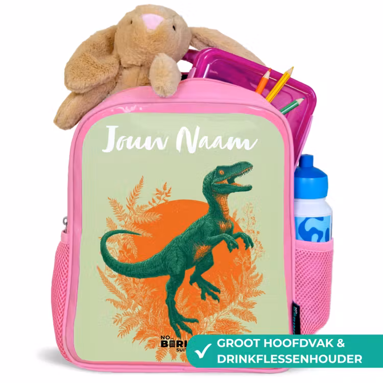 Kinderrugzak met naam - Roze - Dino - Natuur - Groen — 2