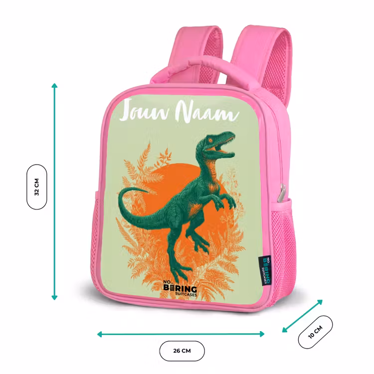Kinderrugzak met naam - Roze - Dino - Natuur - Groen — 3