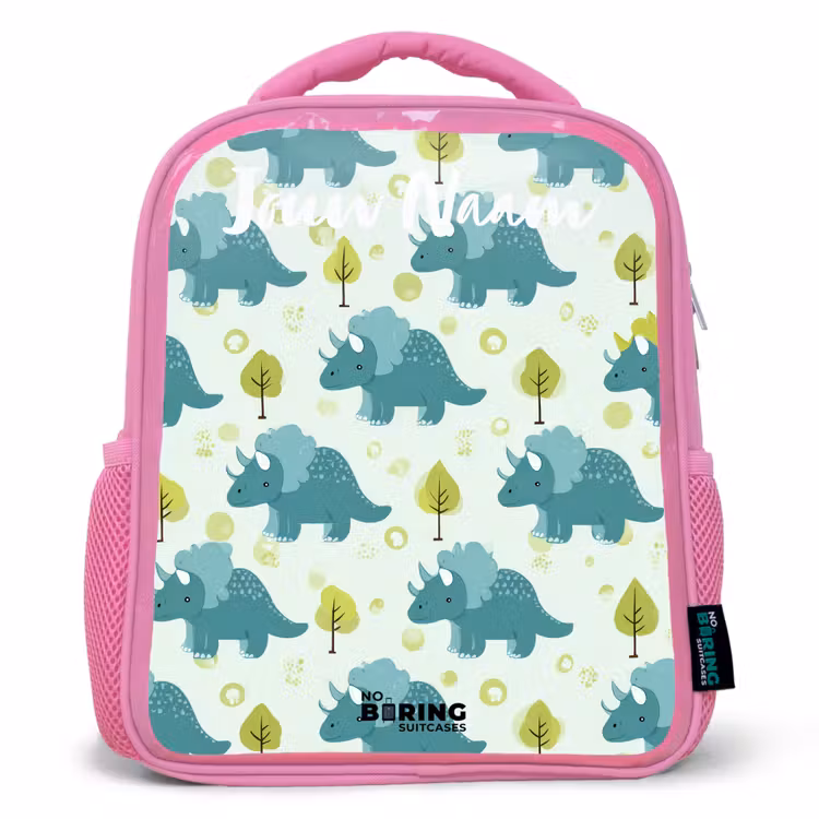 Kinderrugzak met naam - Roze - Dinos - Patroon - Natuur — 1