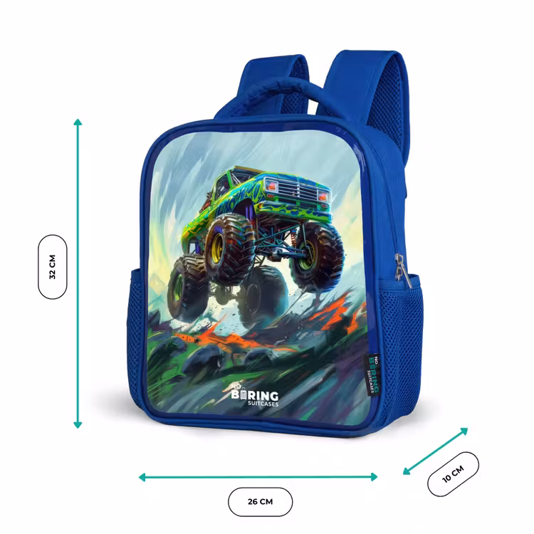Kinderrugzak - Blauw - Groene Monstertruck met Penseelstreken — 6