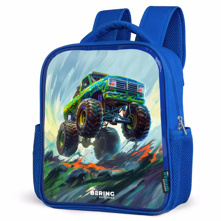 Kinderrugzak - Blauw - Groene Monstertruck met Penseelstreken — 9
