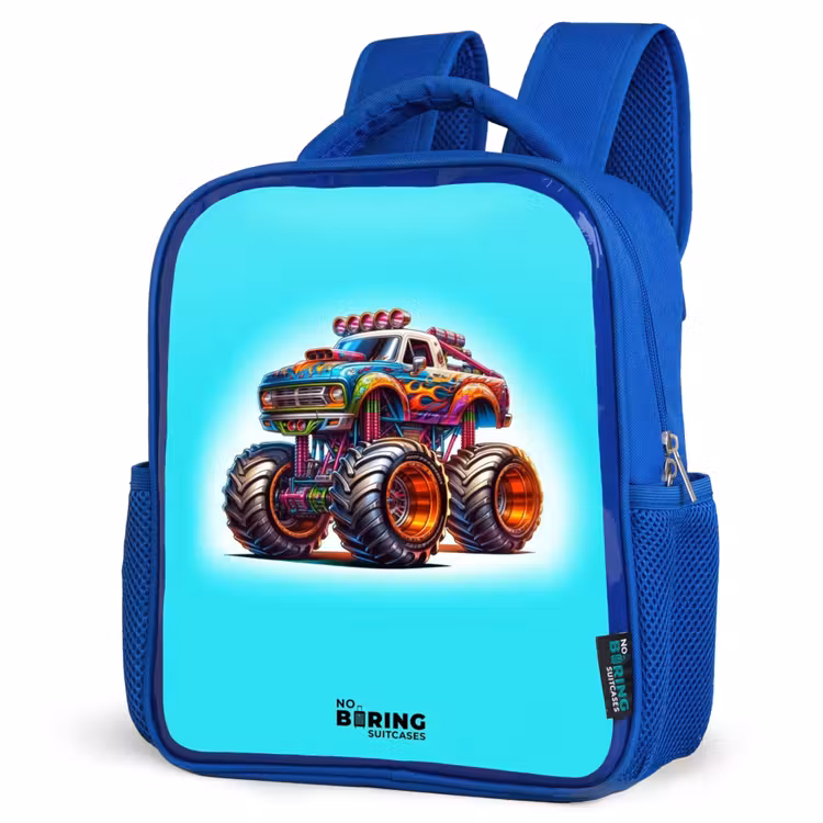 Kinderrugzak - Blauw - Monstertruck op Lichtblauwe Achtergrond — 9