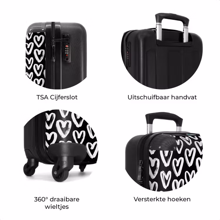 Koffer - Crèmekleurige harten op zwart — 7