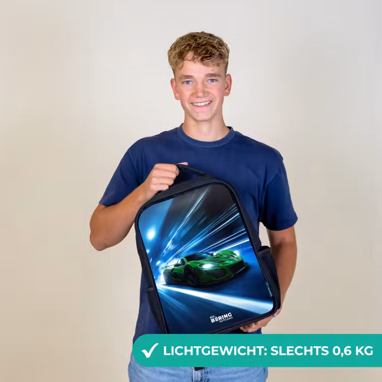 Kinderrugzak - Zwart - Groene supercar flitst door neonlicht — 3