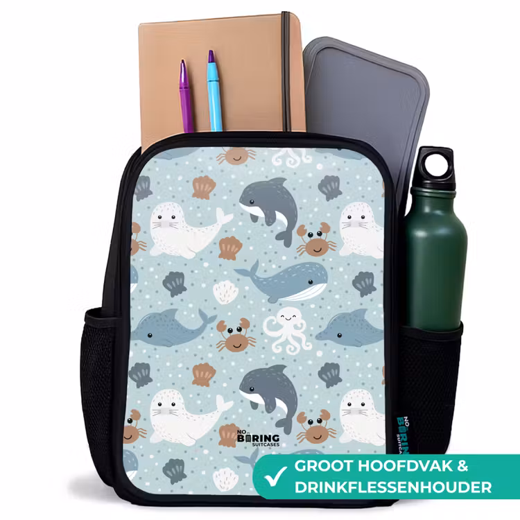 Kinderrugzak - Zwart - Zee dieren patroon kleurrijk — 4
