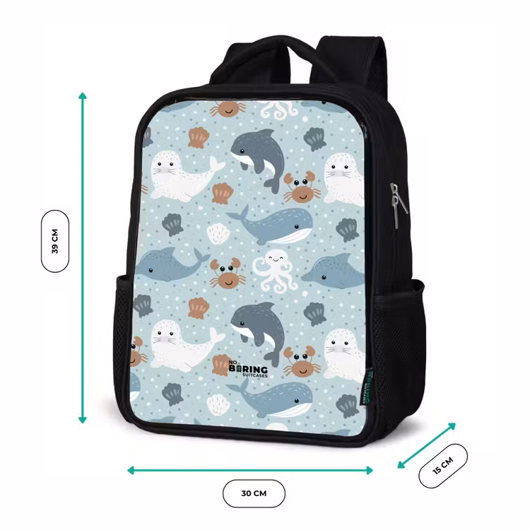 Kinderrugzak - Zwart - Zee dieren patroon kleurrijk — 5