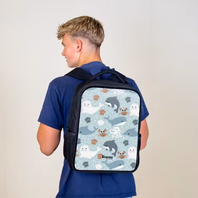 Kinderrugzak - Zwart - Zee dieren patroon kleurrijk — 6