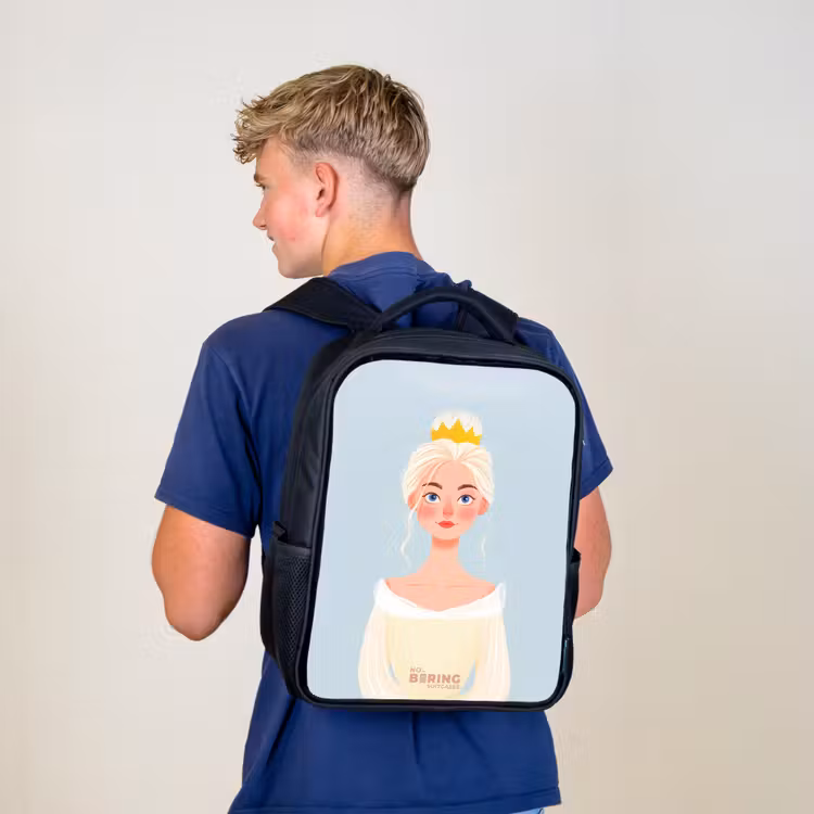 Kinderrugzak - Zwart - Prinses met een gouden kroon - Blauw — 6