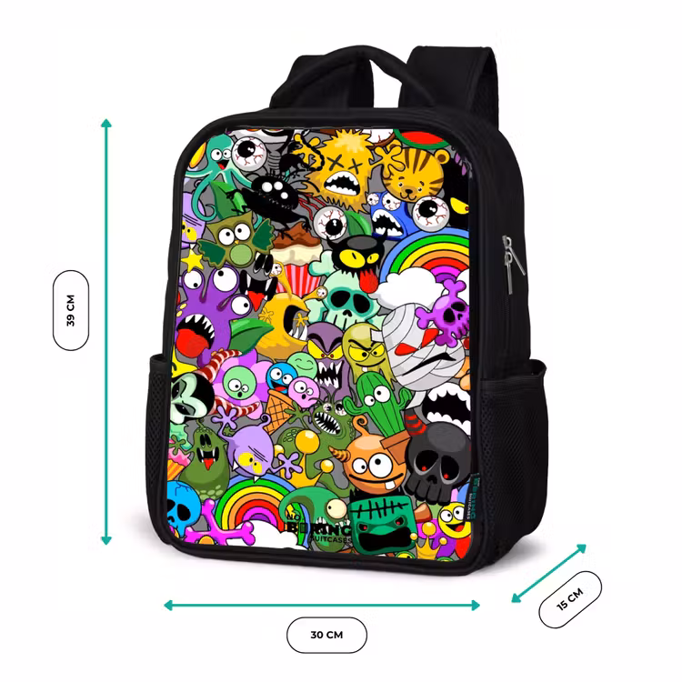 Kinderrugzak - Zwart - Chaotisch kleurrijk monster patroon — 5