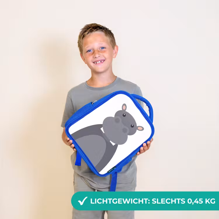 Kinderrugzak - Blauw - Dierenportret - Nijlpaard - grijs — 2