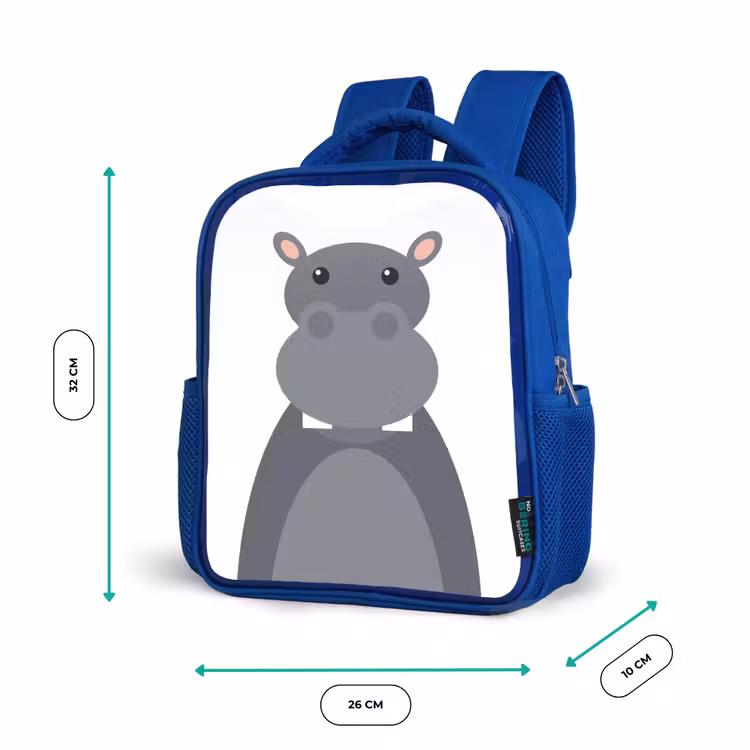 Kinderrugzak - Blauw - Dierenportret - Nijlpaard - grijs — 6