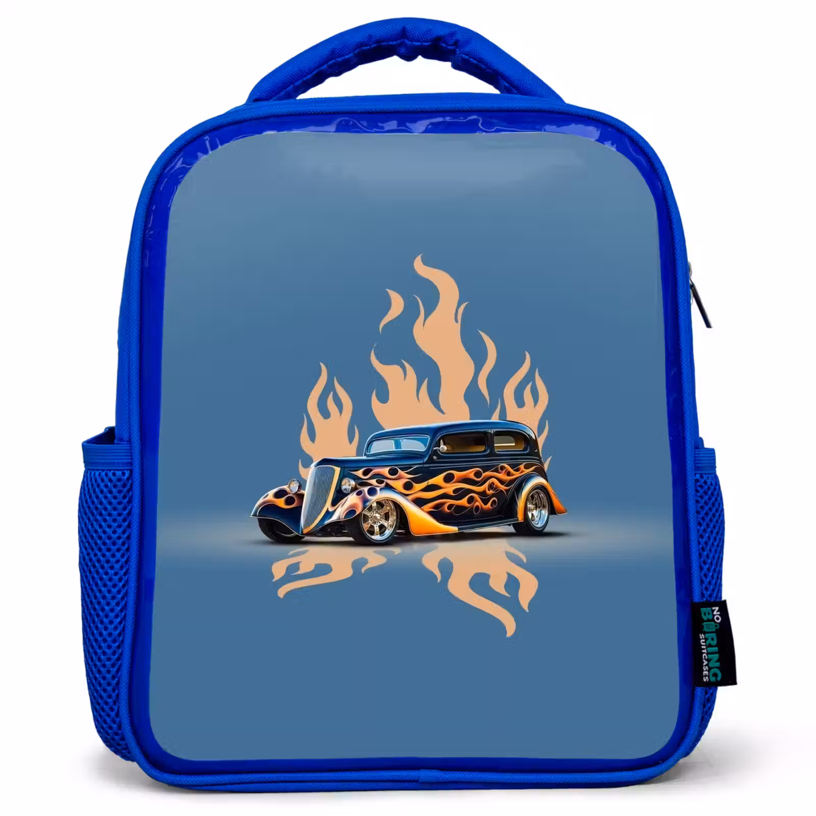 Kinderrugzak - Blauw - Zwarte auto met beige vlammen — 1